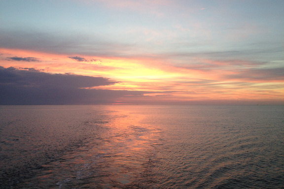 Solnedgang fra læsøfærgen Margrete Læsø. Fotograf: Susanne Randers