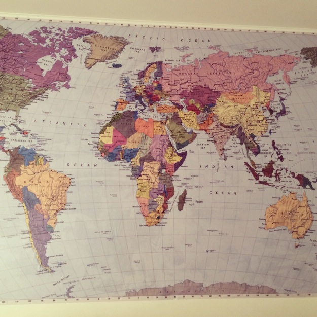 365 mood boards in 2014. Mood board #48: World map photostat. Pasted up on the wall in our bedroom. Instagram filter Valencia. Photographer: Susanne Randers