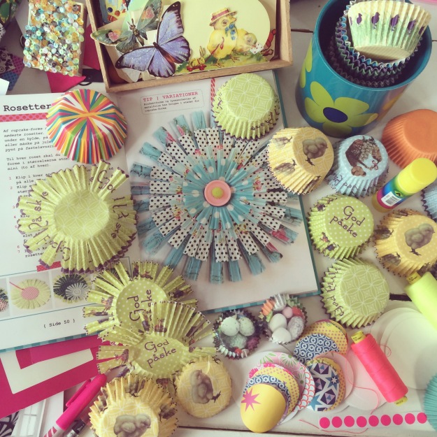 365 mood boards in 2014. Mood board #107: Colorful Easter presents made of cup cake forms. Smashup. Instagram filter Valencia. Photographer: Susanne Randers